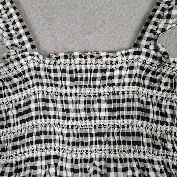Bcbgeneration Midi Dress Women's Small Black White Gingham Check Poplin Smocked - Picture 7 of 12